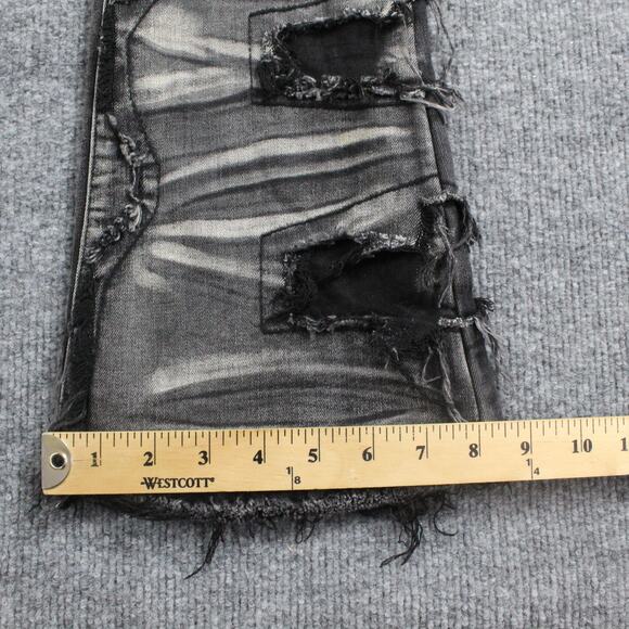 Guapi Jeans Mens 32 Flare Distressed Black Patchwork Stacked Hip Hop Streetwear - Picture 11 of 13